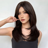 Long Dark Wigs For Women Cute Bob Layered Synthetic Wig Straight Hair Nature Looking - Lena & Miles Exquisite Boutique LLC.