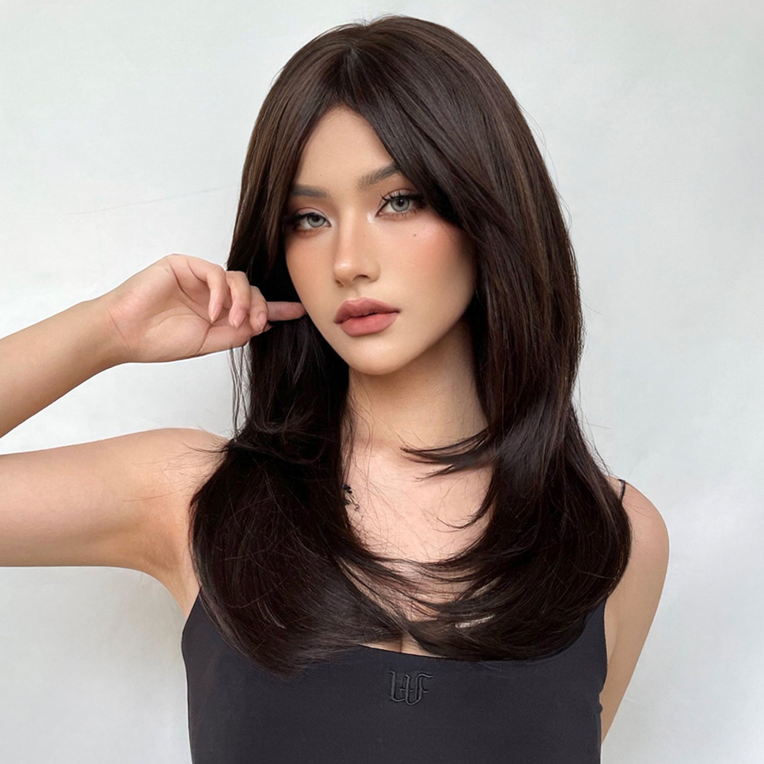 Long Dark Wigs For Women Cute Bob Layered Synthetic Wig Straight Hair Nature Looking - Lena & Miles Exquisite Boutique LLC.
