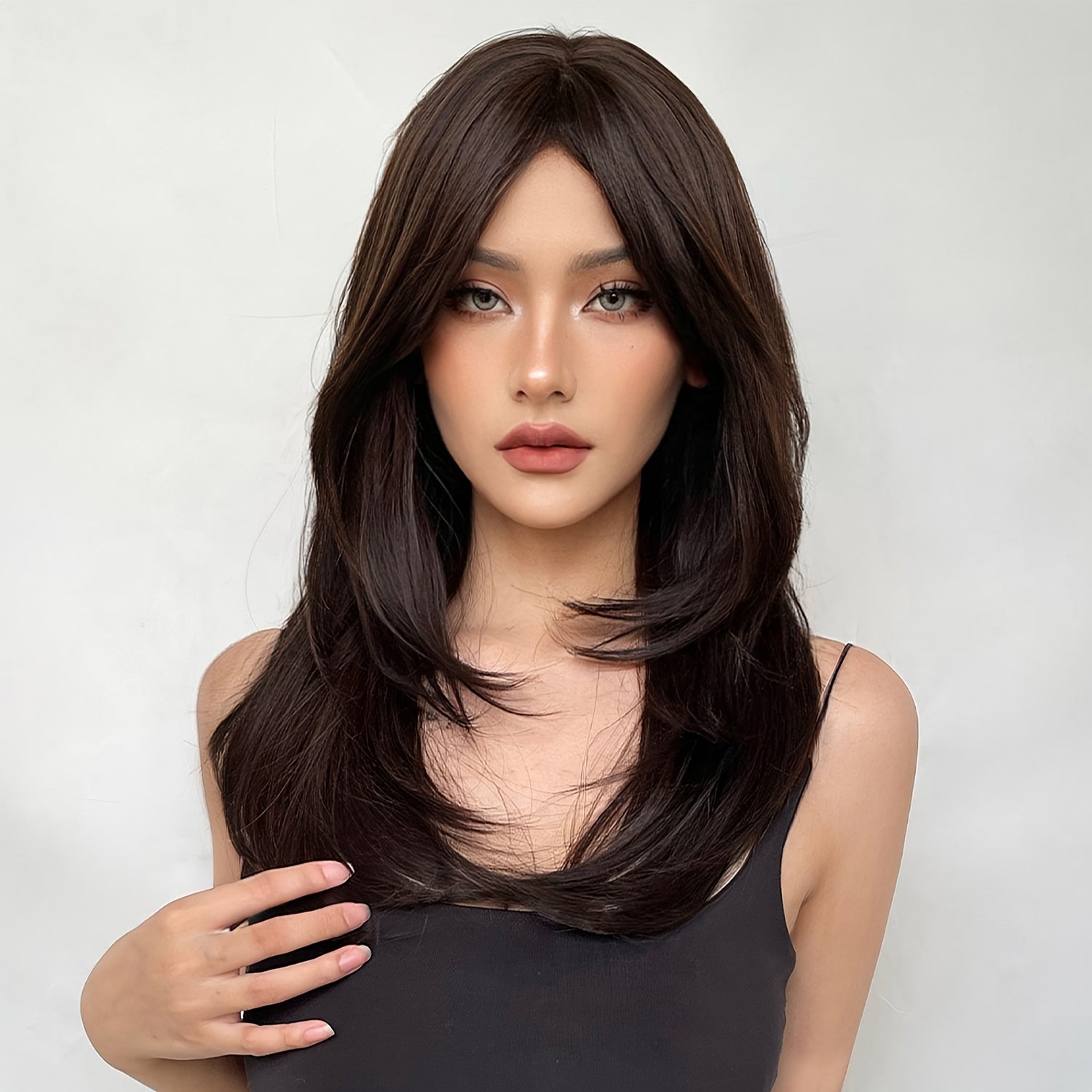 Long Dark Wigs For Women Cute Bob Layered Synthetic Wig Straight Hair Nature Looking - Lena & Miles Exquisite Boutique LLC.