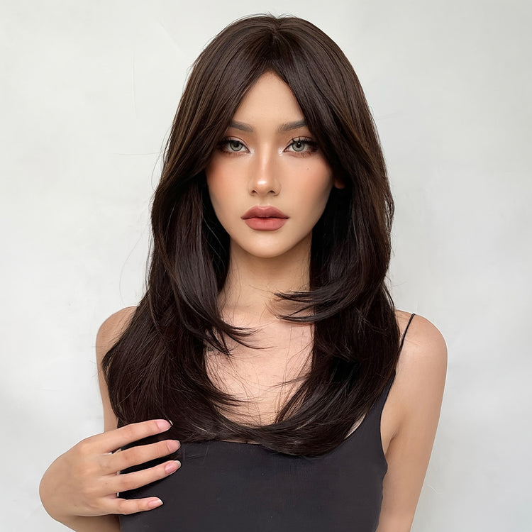 Long Dark Wigs For Women Cute Bob Layered Synthetic Wig Straight Hair Nature Looking - Lena & Miles Exquisite Boutique LLC.