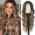 4*1 U-Part Lace Front Long Wigs For Women Middle Part Wavy Curly Wig With Dark Roots Synthetic Heat Resistant Fiber Wig For Daily Party Use (Brown With Blonde) - Lena & Miles Exquisite Boutique LLC.