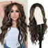 4*1 U-Part Lace Front Long Wigs For Women Middle Part Wavy Curly Wig With Dark Roots Synthetic Heat Resistant Fiber Wig For Daily Party Use (Brown With Blonde) - Lena & Miles Exquisite Boutique LLC.