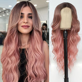 4*1 U-Part Lace Front Long Wigs For Women Middle Part Wavy Curly Wig With Dark Roots Synthetic Heat Resistant Fiber Wig For Daily Party Use (Brown With Blonde) - Lena & Miles Exquisite Boutique LLC.