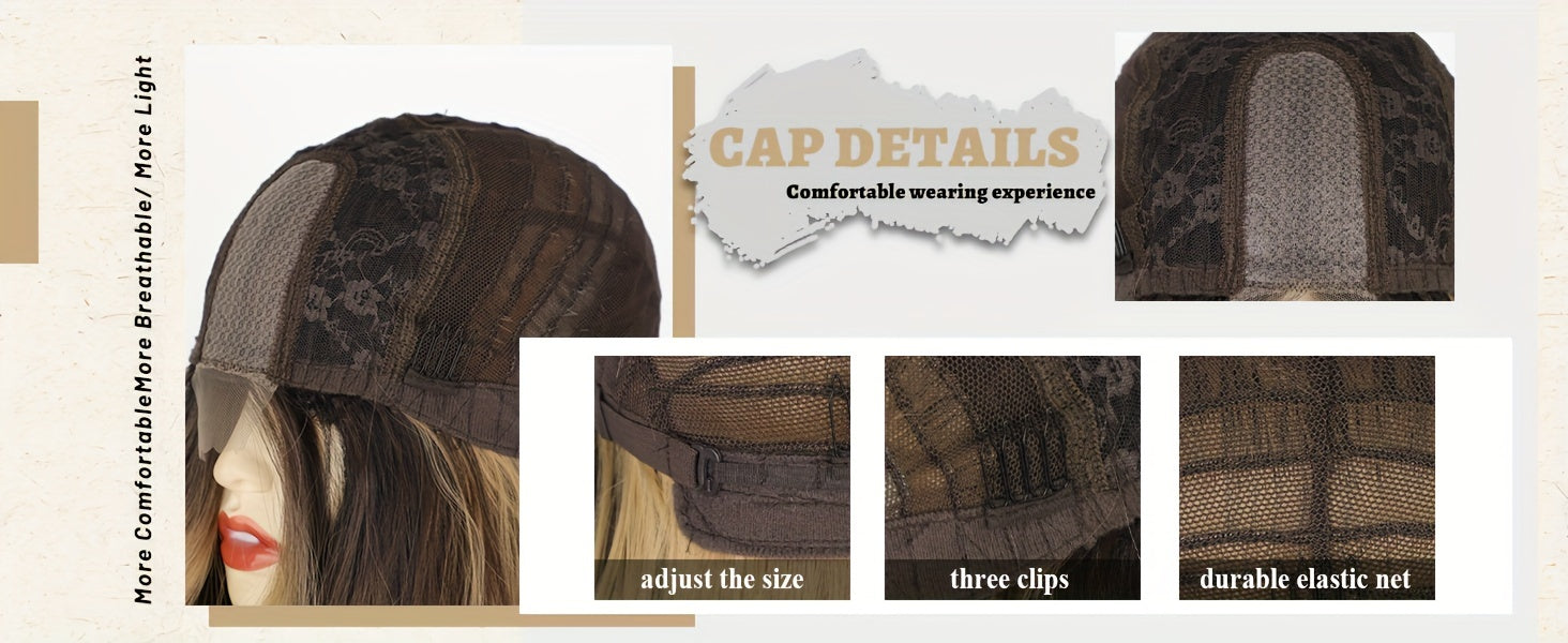 4*1 U-Part Lace Front Long Wigs For Women Middle Part Wavy Curly Wig With Dark Roots Synthetic Heat Resistant Fiber Wig For Daily Party Use (Brown With Blonde) - Lena & Miles Exquisite Boutique LLC.