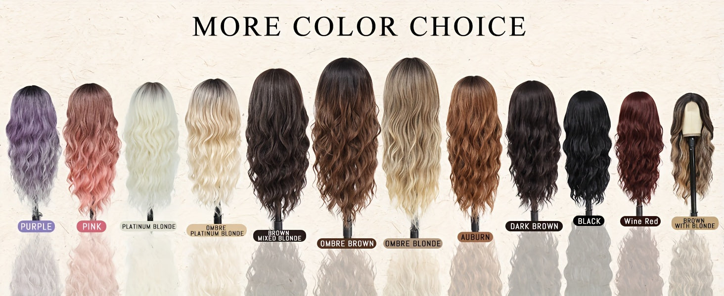 4*1 U-Part Lace Front Long Wigs For Women Middle Part Wavy Curly Wig With Dark Roots Synthetic Heat Resistant Fiber Wig For Daily Party Use (Brown With Blonde) - Lena & Miles Exquisite Boutique LLC.