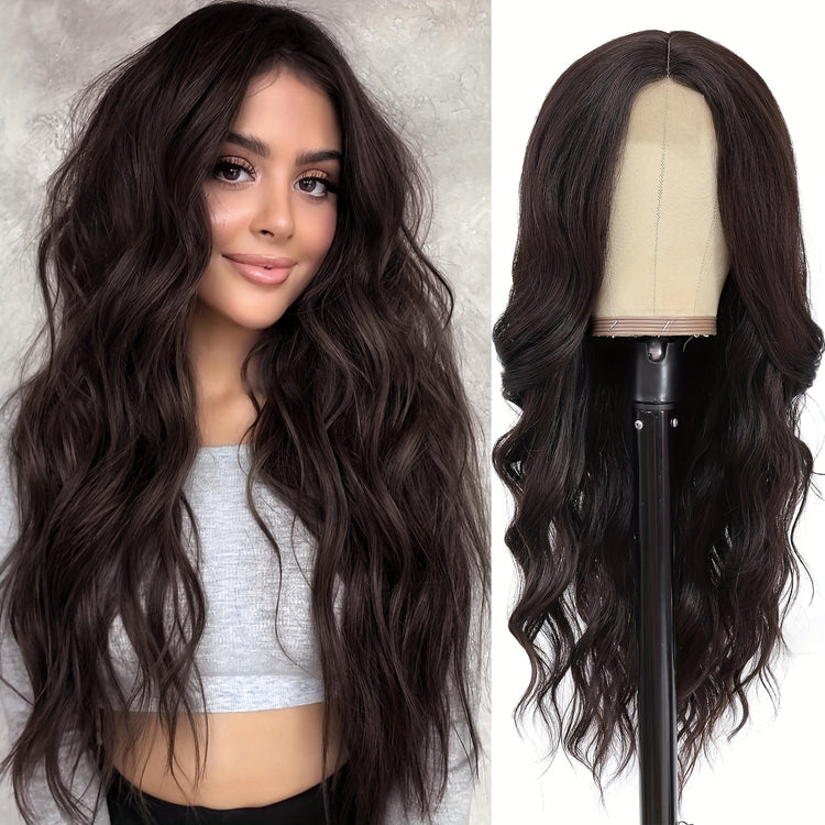 4*1 U-Part Lace Front Long Wigs For Women Middle Part Wavy Curly Wig With Dark Roots Synthetic Heat Resistant Fiber Wig For Daily Party Use (Brown With Blonde) - Lena & Miles Exquisite Boutique LLC.