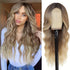4*1 U-Part Lace Front Long Wigs For Women Middle Part Wavy Curly Wig With Dark Roots Synthetic Heat Resistant Fiber Wig For Daily Party Use (Brown With Blonde) - Lena & Miles Exquisite Boutique LLC.