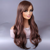 Long Reddish Brown Curly Wig With Bangs For Women Curly Wavy Wigs Synthetic Heat Resistant Fiber For Daily Party Cosplay Use - Lena & Miles Exquisite Boutique LLC.