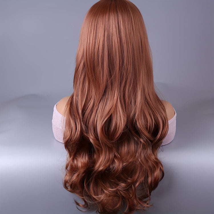 Long Reddish Brown Curly Wig With Bangs For Women Curly Wavy Wigs Synthetic Heat Resistant Fiber For Daily Party Cosplay Use - Lena & Miles Exquisite Boutique LLC.