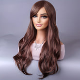 Long Reddish Brown Curly Wig With Bangs For Women Curly Wavy Wigs Synthetic Heat Resistant Fiber For Daily Party Cosplay Use - Lena & Miles Exquisite Boutique LLC.