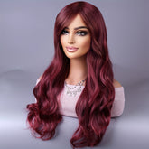Long Reddish Brown Curly Wig With Bangs For Women Curly Wavy Wigs Synthetic Heat Resistant Fiber For Daily Party Cosplay Use - Lena & Miles Exquisite Boutique LLC.