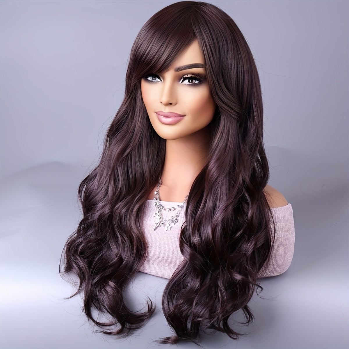 Long Reddish Brown Curly Wig With Bangs For Women Curly Wavy Wigs Synthetic Heat Resistant Fiber For Daily Party Cosplay Use - Lena & Miles Exquisite Boutique LLC.