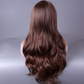 Long Reddish Brown Curly Wig With Bangs For Women Curly Wavy Wigs Synthetic Heat Resistant Fiber For Daily Party Cosplay Use - Lena & Miles Exquisite Boutique LLC.