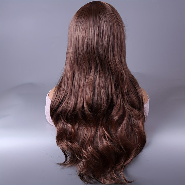 Long Reddish Brown Curly Wig With Bangs For Women Curly Wavy Wigs Synthetic Heat Resistant Fiber For Daily Party Cosplay Use - Lena & Miles Exquisite Boutique LLC.