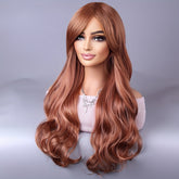 Long Reddish Brown Curly Wig With Bangs For Women Curly Wavy Wigs Synthetic Heat Resistant Fiber For Daily Party Cosplay Use - Lena & Miles Exquisite Boutique LLC.