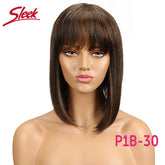 Sleek Short Bob Wigs With Bangs Brazilian Straight Hair Wigs Brown P4/30