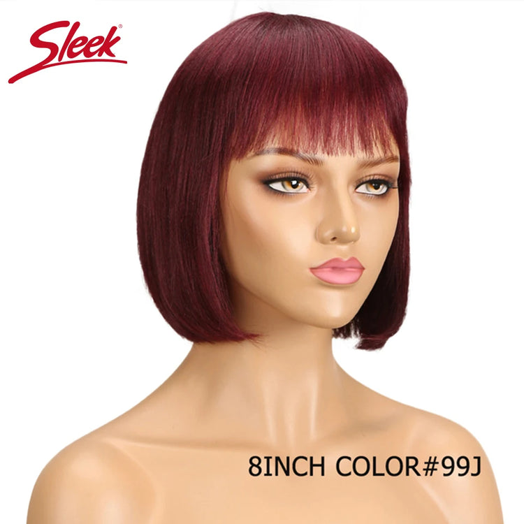 Sleek Short Bob Wigs With Bangs Brazilian Straight Hair Wigs Brown P4/30