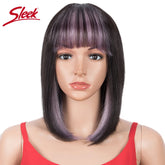 Sleek Short Bob Wigs With Bangs Brazilian Straight Hair Wigs Brown P4/30