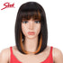 Sleek Short Bob Wigs With Bangs Brazilian Straight Hair Wigs Brown P4/30