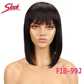 Sleek Short Bob Wigs With Bangs Brazilian Straight Hair Wigs Brown P4/30