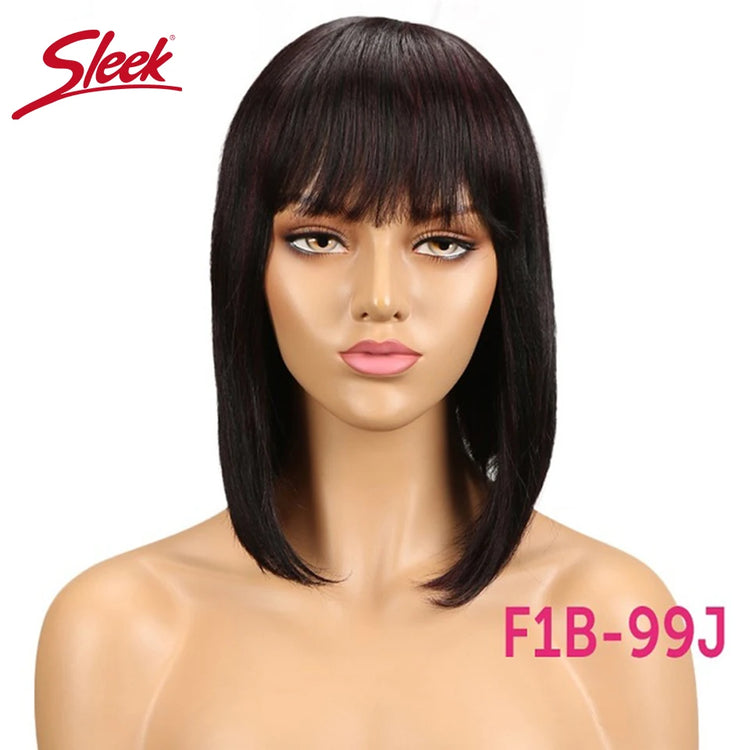 Sleek Short Bob Wigs With Bangs Brazilian Straight Hair Wigs Brown P4/30