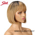 Sleek Short Bob Wigs With Bangs Brazilian Straight Hair Wigs Brown P4/30