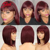 Sleek Short Bob Wigs With Bangs Brazilian Straight Hair Wigs Brown P4/30