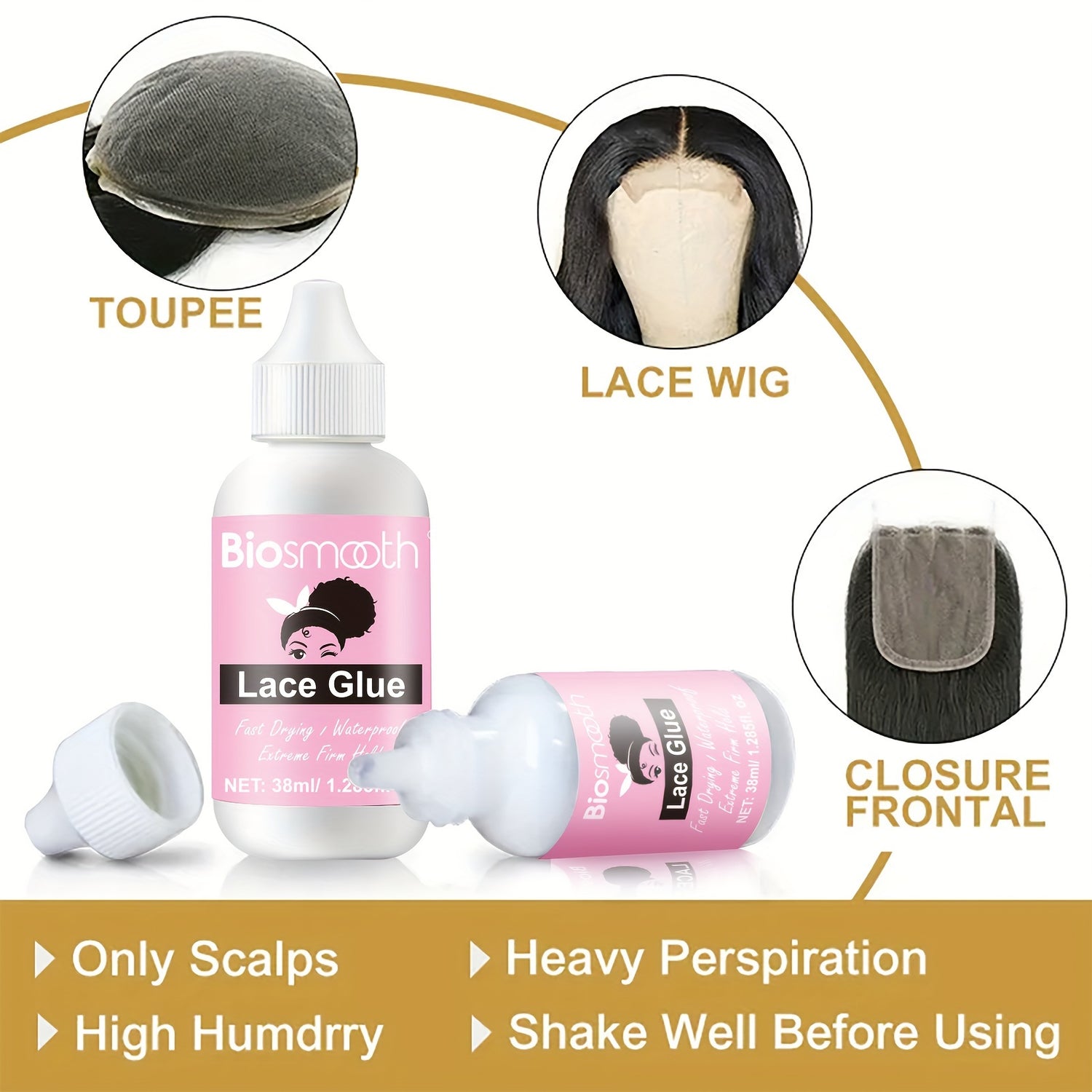 Lace Wig Glue, Waterproof Adhesive, Fast Drying, Firm Hold For Toupee, Lace Wigs, Closure Frontals - Lena & Miles Exquisite Boutique LLC.