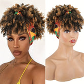 Headband Wigs Short Afro Kinky Curly Hair Wigs For Women None Lace Synthetic Curly Hair Wigs With Headband 6 Inch Music Festival - Lena & Miles Exquisite Boutique LLC.
