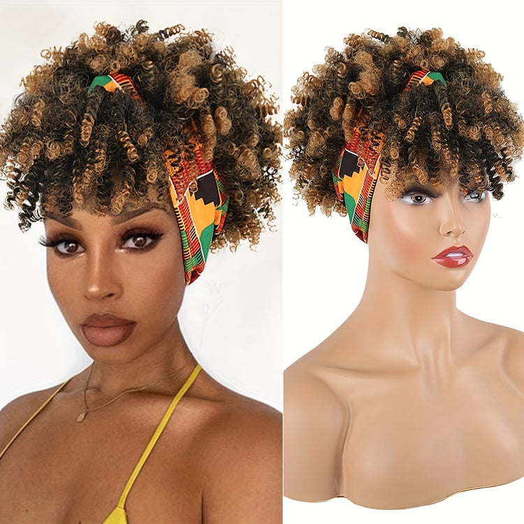 Headband Wigs Short Afro Kinky Curly Hair Wigs For Women None Lace Synthetic Curly Hair Wigs With Headband 6 Inch Music Festival - Lena & Miles Exquisite Boutique LLC.