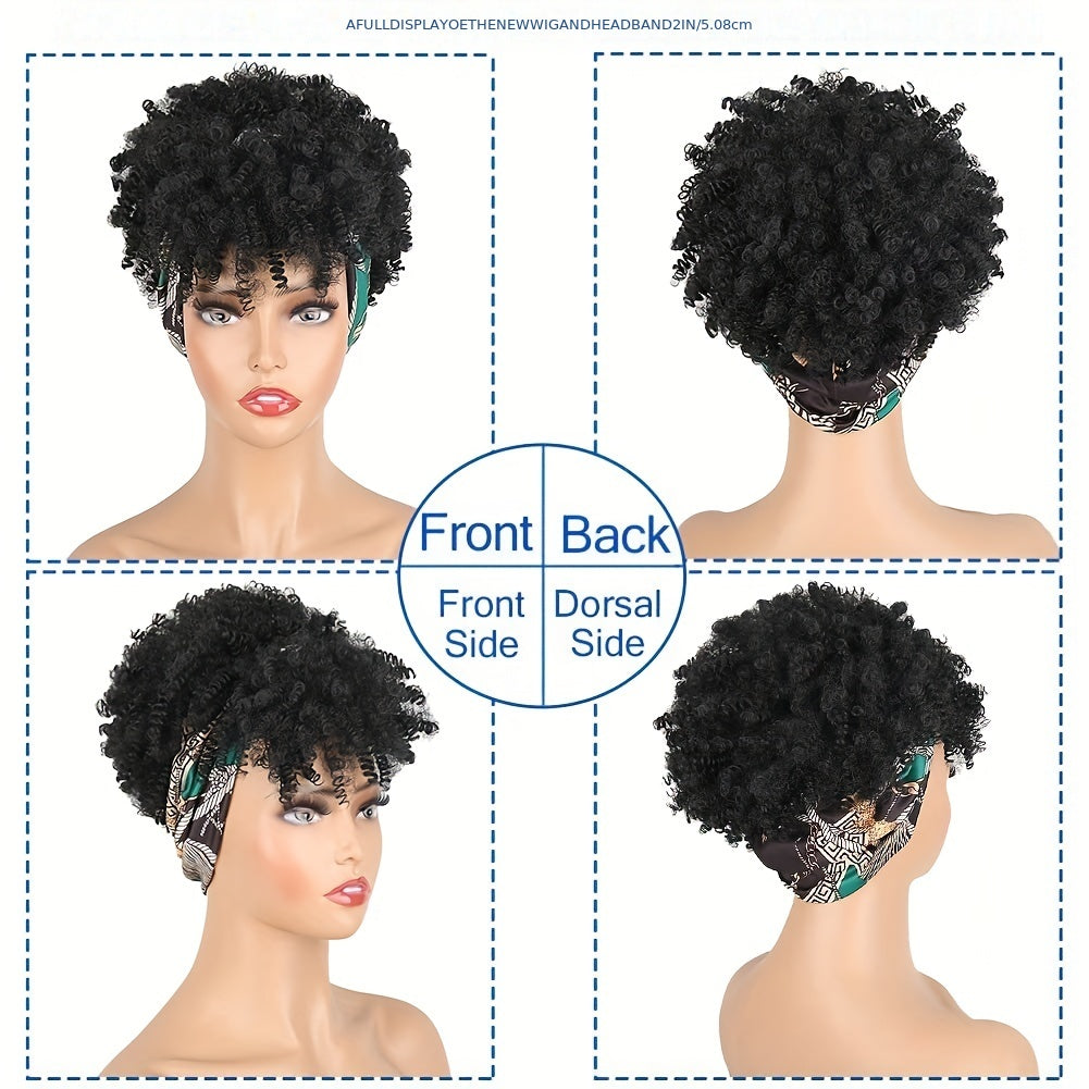 Headband Wigs Short Afro Kinky Curly Hair Wigs For Women None Lace Synthetic Curly Hair Wigs With Headband 6 Inch Music Festival - Lena & Miles Exquisite Boutique LLC.