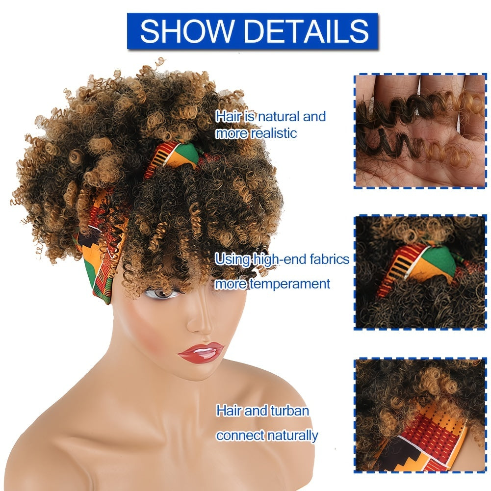 Headband Wigs Short Afro Kinky Curly Hair Wigs For Women None Lace Synthetic Curly Hair Wigs With Headband 6 Inch Music Festival - Lena & Miles Exquisite Boutique LLC.