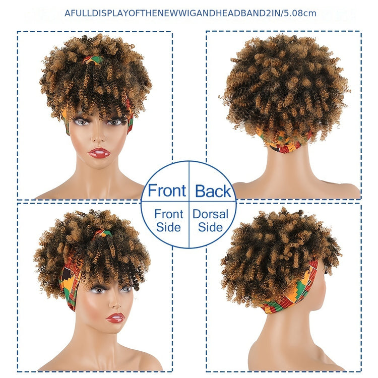 Headband Wigs Short Afro Kinky Curly Hair Wigs For Women None Lace Synthetic Curly Hair Wigs With Headband 6 Inch Music Festival - Lena & Miles Exquisite Boutique LLC.