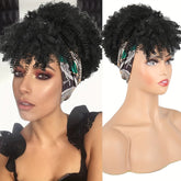 Headband Wigs Short Afro Kinky Curly Hair Wigs For Women None Lace Synthetic Curly Hair Wigs With Headband 6 Inch Music Festival - Lena & Miles Exquisite Boutique LLC.