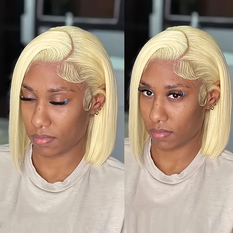 613 Blonde Color Bob Wigs 13x4 Lace Front Wigs Human Hair Pre Plucked 10A Brazilian Straight Short Bob Wigs For Women Pre-plucked Natural Hairline - Lena & Miles Exquisite Boutique LLC.