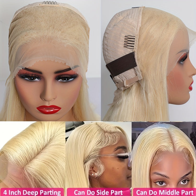 613 Blonde Color Bob Wigs 13x4 Lace Front Wigs Human Hair Pre Plucked 10A Brazilian Straight Short Bob Wigs For Women Pre-plucked Natural Hairline - Lena & Miles Exquisite Boutique LLC.