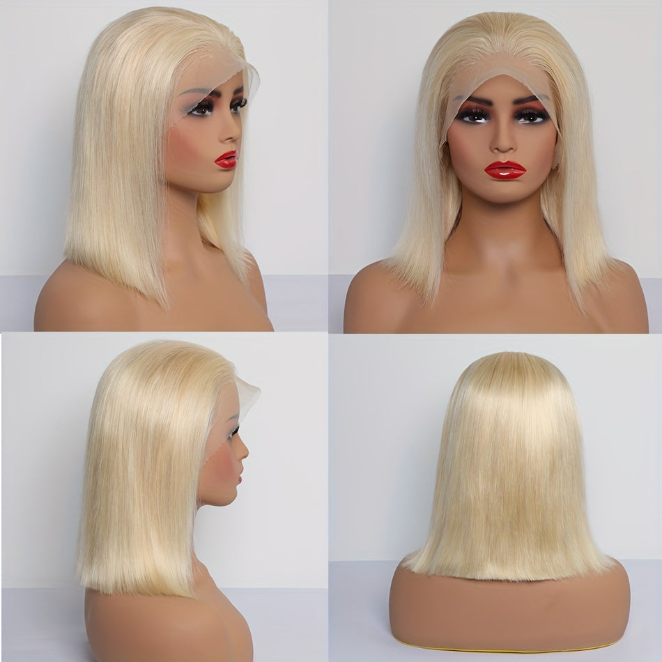 613 Blonde Color Bob Wigs 13x4 Lace Front Wigs Human Hair Pre Plucked 10A Brazilian Straight Short Bob Wigs For Women Pre-plucked Natural Hairline - Lena & Miles Exquisite Boutique LLC.