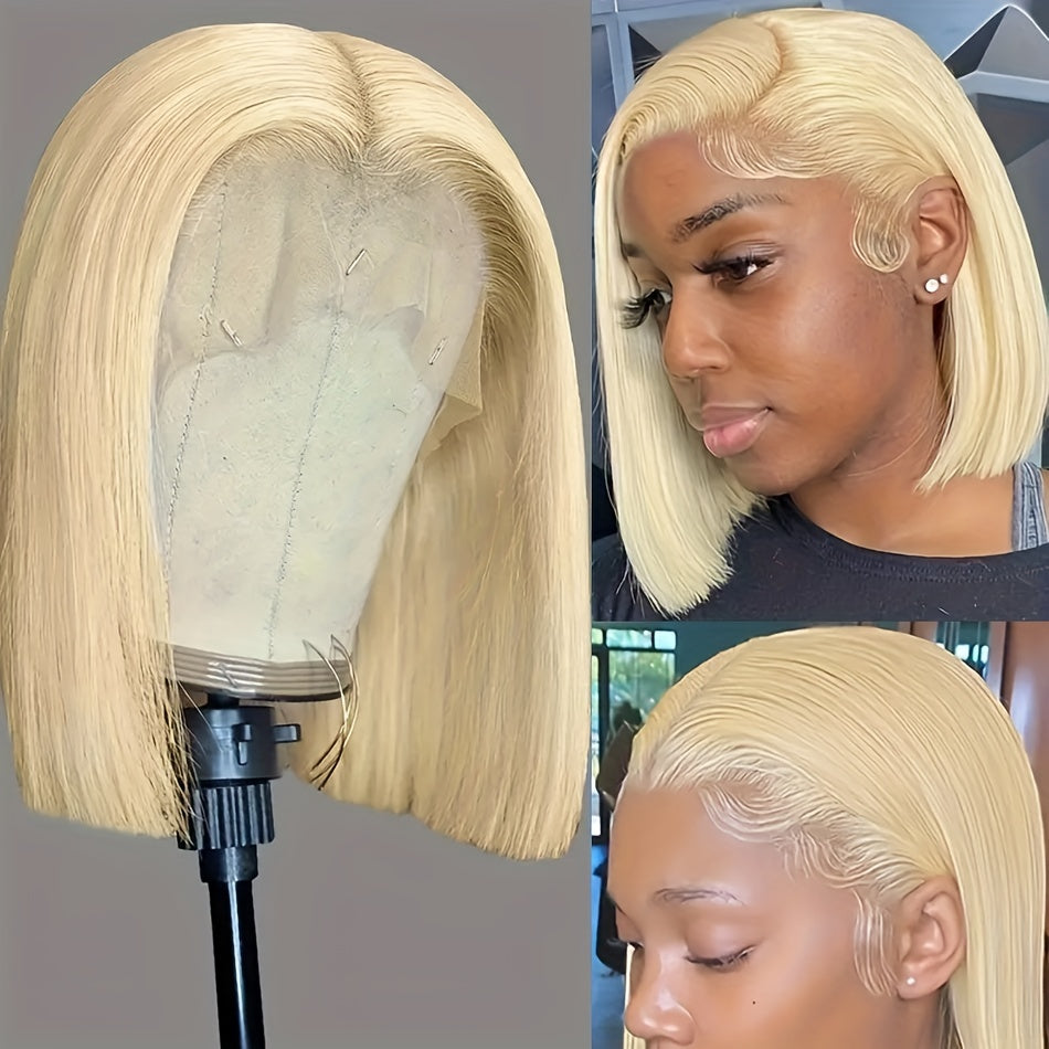613 Blonde Color Bob Wigs 13x4 Lace Front Wigs Human Hair Pre Plucked 10A Brazilian Straight Short Bob Wigs For Women Pre-plucked Natural Hairline - Lena & Miles Exquisite Boutique LLC.