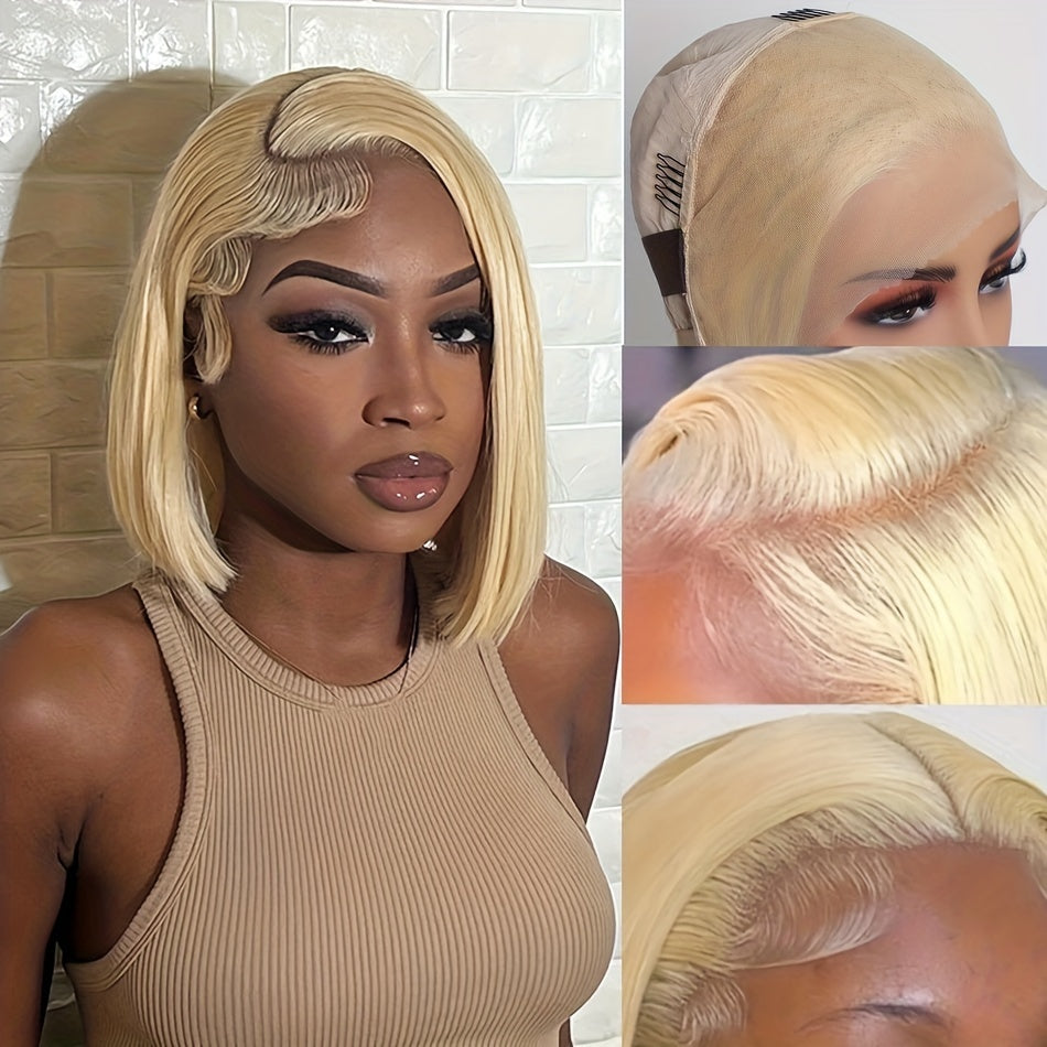 613 Blonde Color Bob Wigs 13x4 Lace Front Wigs Human Hair Pre Plucked 10A Brazilian Straight Short Bob Wigs For Women Pre-plucked Natural Hairline - Lena & Miles Exquisite Boutique LLC.