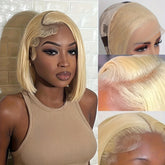 613 Blonde Color Bob Wigs 13x4 Lace Front Wigs Human Hair Pre Plucked 10A Brazilian Straight Short Bob Wigs For Women Pre-plucked Natural Hairline - Lena & Miles Exquisite Boutique LLC.