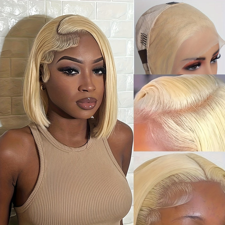 613 Blonde Color Bob Wigs 13x4 Lace Front Wigs Human Hair Pre Plucked 10A Brazilian Straight Short Bob Wigs For Women Pre-plucked Natural Hairline - Lena & Miles Exquisite Boutique LLC.