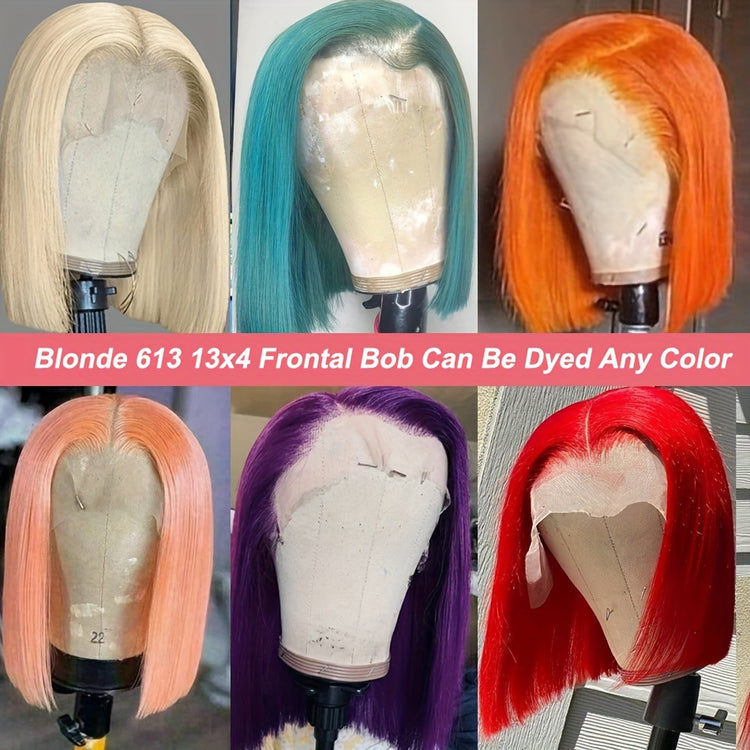 613 Blonde Color Bob Wigs 13x4 Lace Front Wigs Human Hair Pre Plucked 10A Brazilian Straight Short Bob Wigs For Women Pre-plucked Natural Hairline - Lena & Miles Exquisite Boutique LLC.