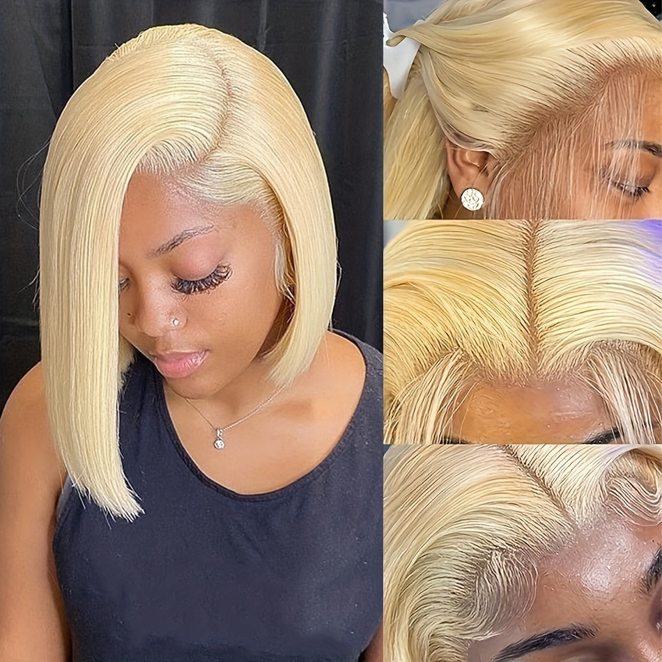 613 Blonde Color Bob Wigs 13x4 Lace Front Wigs Human Hair Pre Plucked 10A Brazilian Straight Short Bob Wigs For Women Pre-plucked Natural Hairline - Lena & Miles Exquisite Boutique LLC.