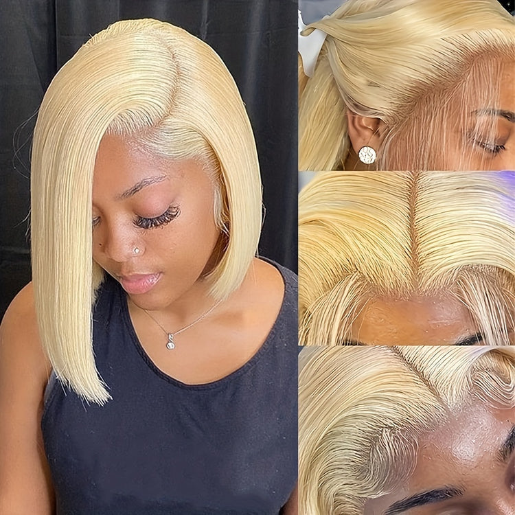 613 Blonde Color Bob Wigs 13x4 Lace Front Wigs Human Hair Pre Plucked 10A Brazilian Straight Short Bob Wigs For Women Pre-plucked Natural Hairline - Lena & Miles Exquisite Boutique LLC.