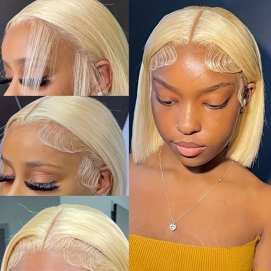 613 Blonde Color Bob Wigs 13x4 Lace Front Wigs Human Hair Pre Plucked 10A Brazilian Straight Short Bob Wigs For Women Pre-plucked Natural Hairline - Lena & Miles Exquisite Boutique LLC.