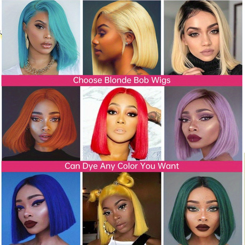 613 Blonde Color Bob Wigs 13x4 Lace Front Wigs Human Hair Pre Plucked 10A Brazilian Straight Short Bob Wigs For Women Pre-plucked Natural Hairline - Lena & Miles Exquisite Boutique LLC.