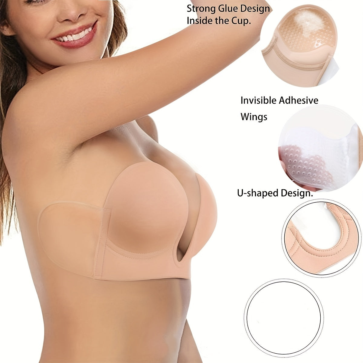 Invisible Stick-On Lift Bra, Reusable Strapless Push Up Self-Adhesive Bra, Women&