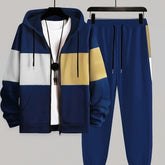 Plus Size 2Pcs Outfits - Sweatsuits for Spring, Fall, and Winter with Contrast Hooded Jacket and Joggers Set, Comfortable Men&