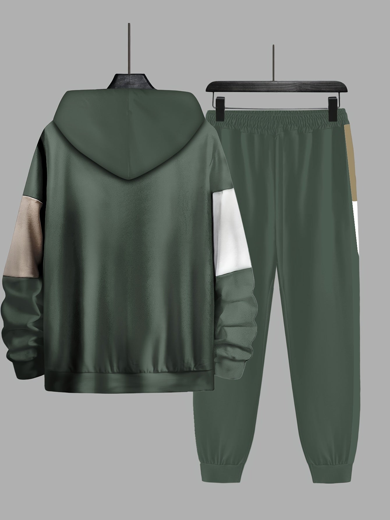 Plus Size 2Pcs Outfits - Sweatsuits for Spring, Fall, and Winter with Contrast Hooded Jacket and Joggers Set, Comfortable Men&