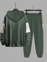 Plus Size 2Pcs Outfits - Sweatsuits for Spring, Fall, and Winter with Contrast Hooded Jacket and Joggers Set, Comfortable Men&